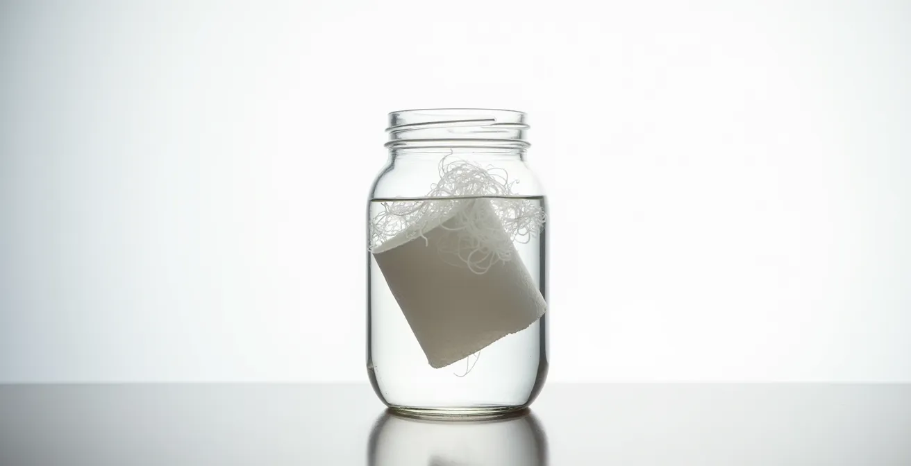 Praktischer Auflösetest für Camping-Toilettenpapier im Wasserglas