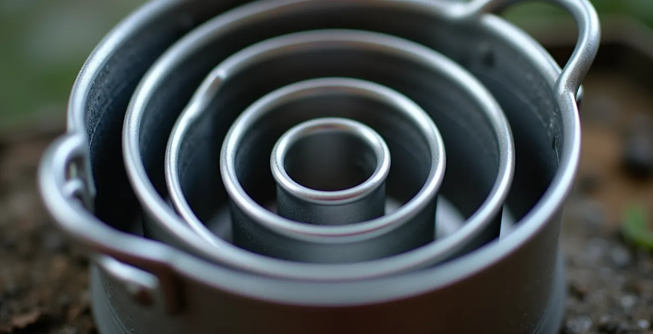 Ineinander gestapelte Camping-Töpfe nach dem Matrjoschka-Prinzip