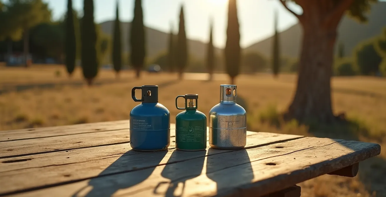 Verschiedene Gaskartuschen-Typen und Adapter für Europa