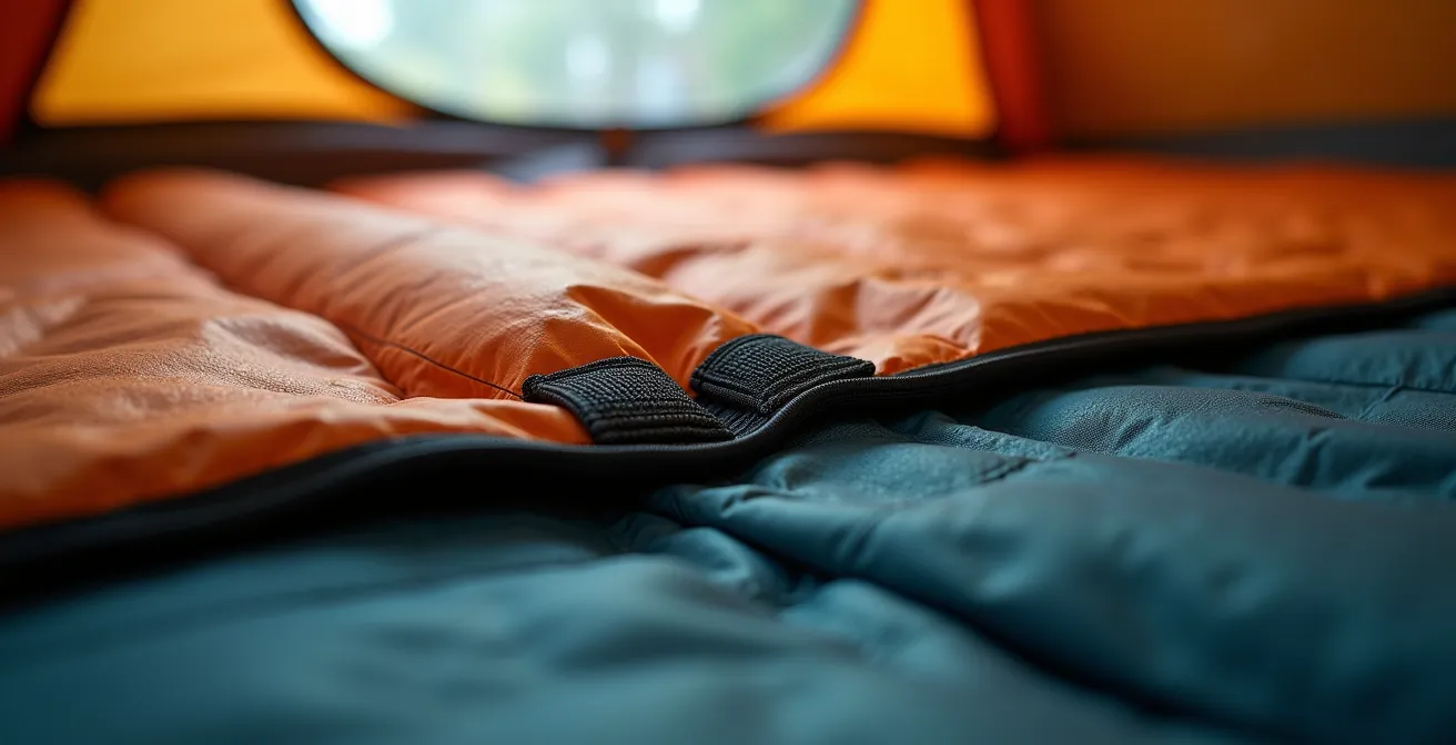 Zwei gekoppelte Isomatten mit sichtbarer Überlappung zur Vermeidung von Kältebrücken