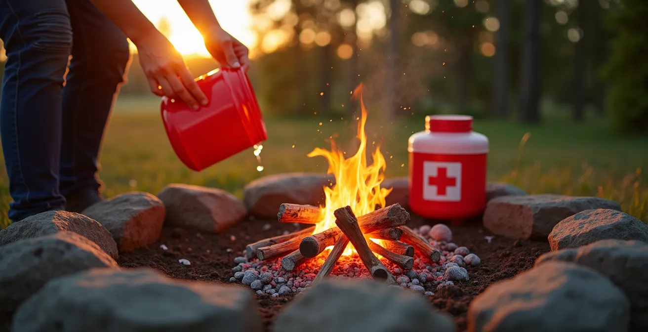 Sicherheitsausrüstung und Erste-Hilfe am Lagerplatz