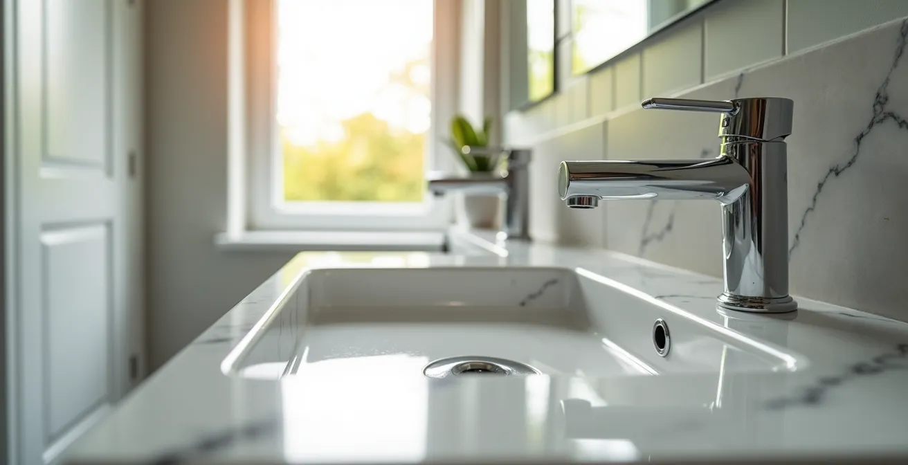 Blick in ein luxuriöses privates Mietbad auf einem deutschen Premium-Campingplatz