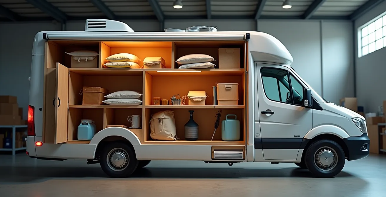 Querschnitt eines Wohnmobils zeigt optimale Gewichtsverteilung