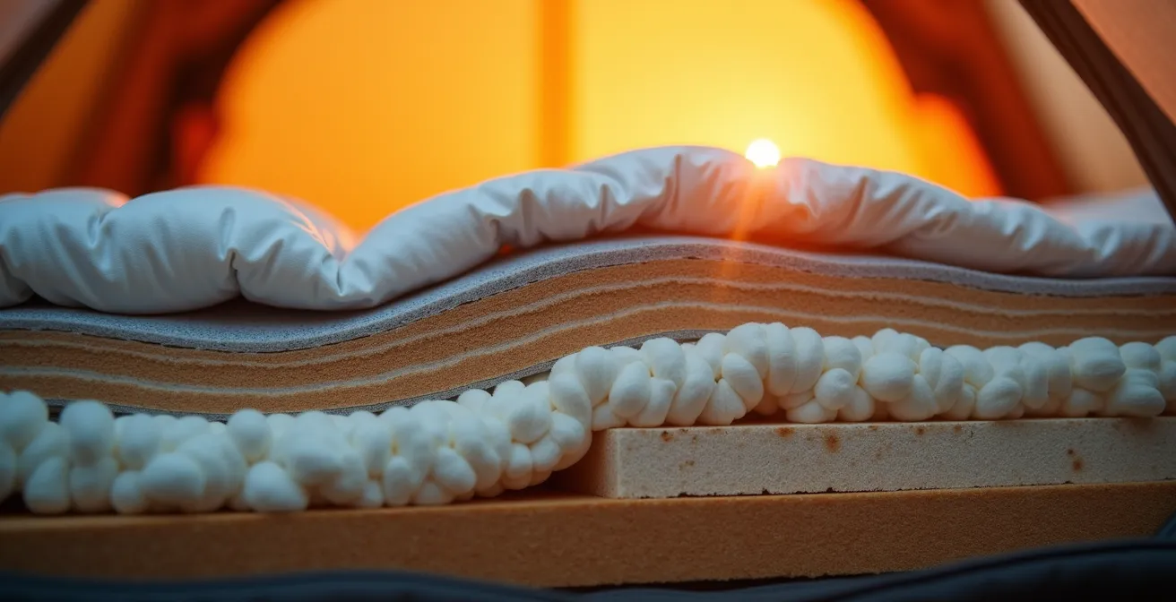 Querschnitt eines Schlafsack-Systems mit mehreren Isolationsschichten