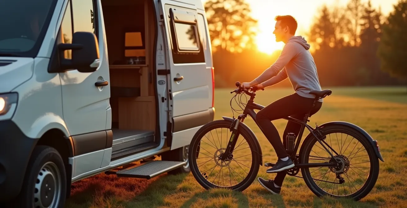 Schwenkbarer Fahrradträger am Wohnmobil ermöglicht Heckzugang