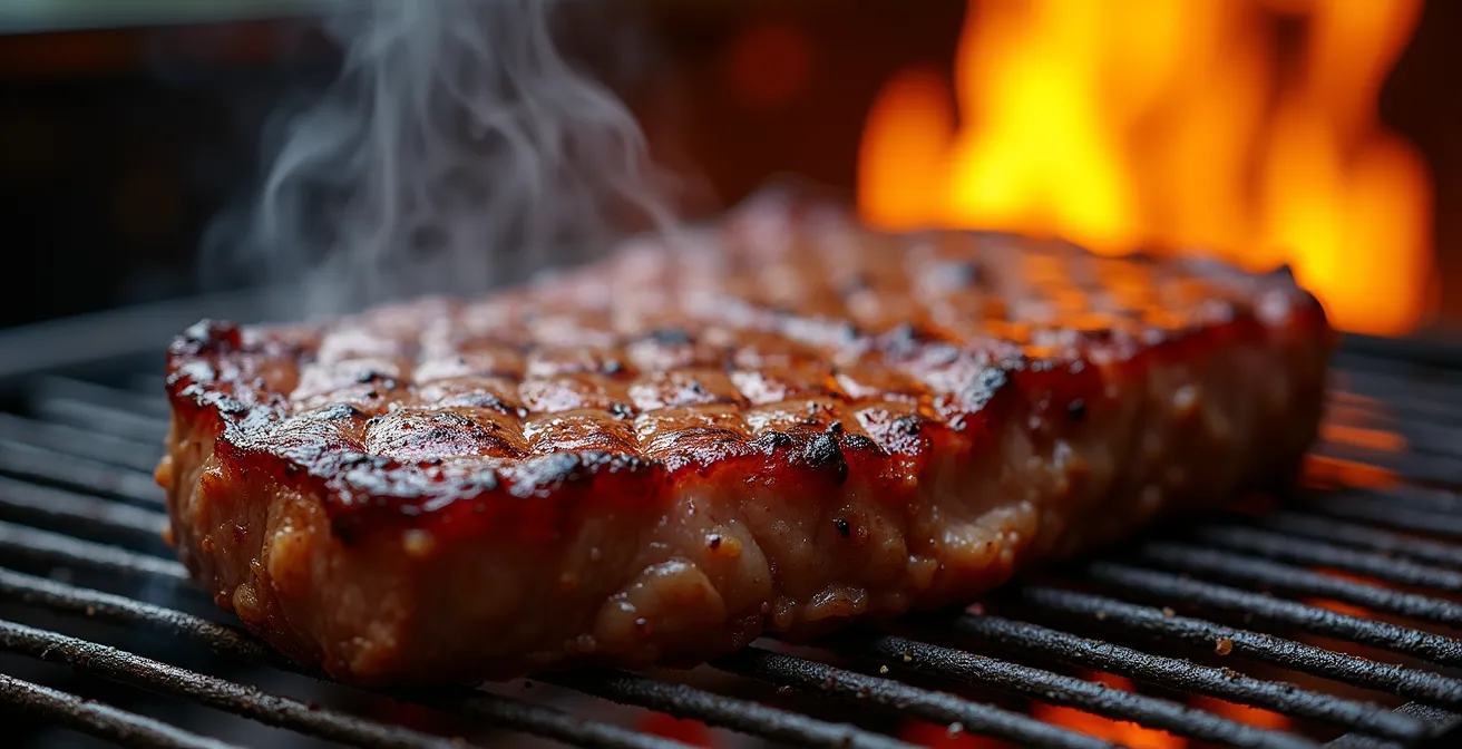 Steak auf Gusseisen-Grillrost mit perfektem Grillmuster