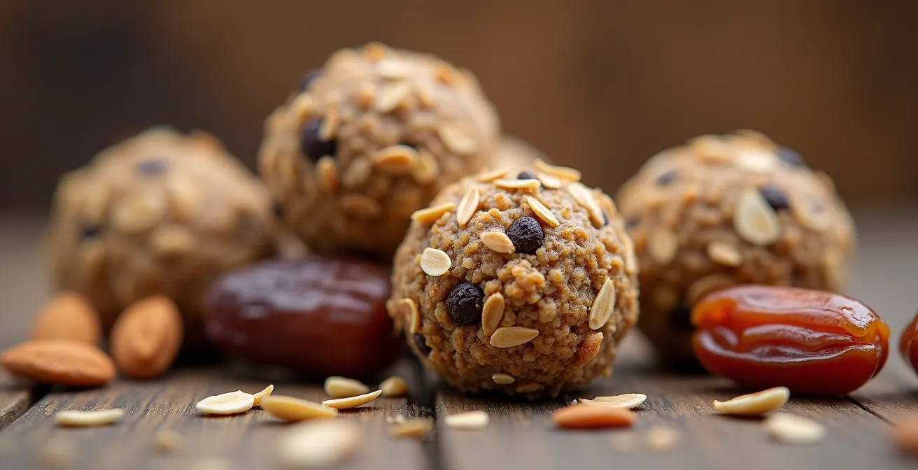 Selbstgemachte Energiebällchen aus Bio-Zutaten für unterwegs