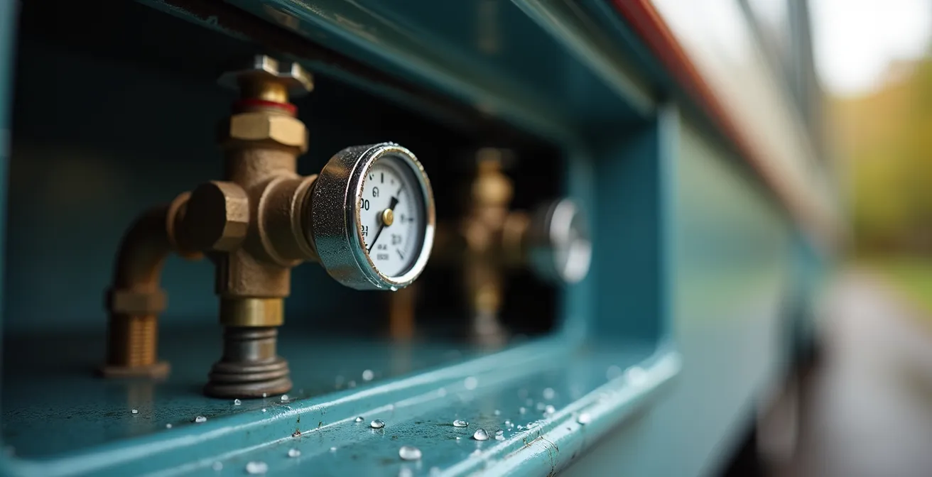 Wassertank eines Wohnmobils mit Füllstandsanzeige zur Gewichtskontrolle